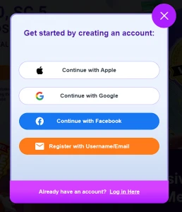 High 5 Casino Create Account Screen with Apple, Google, Facebook, and Email options