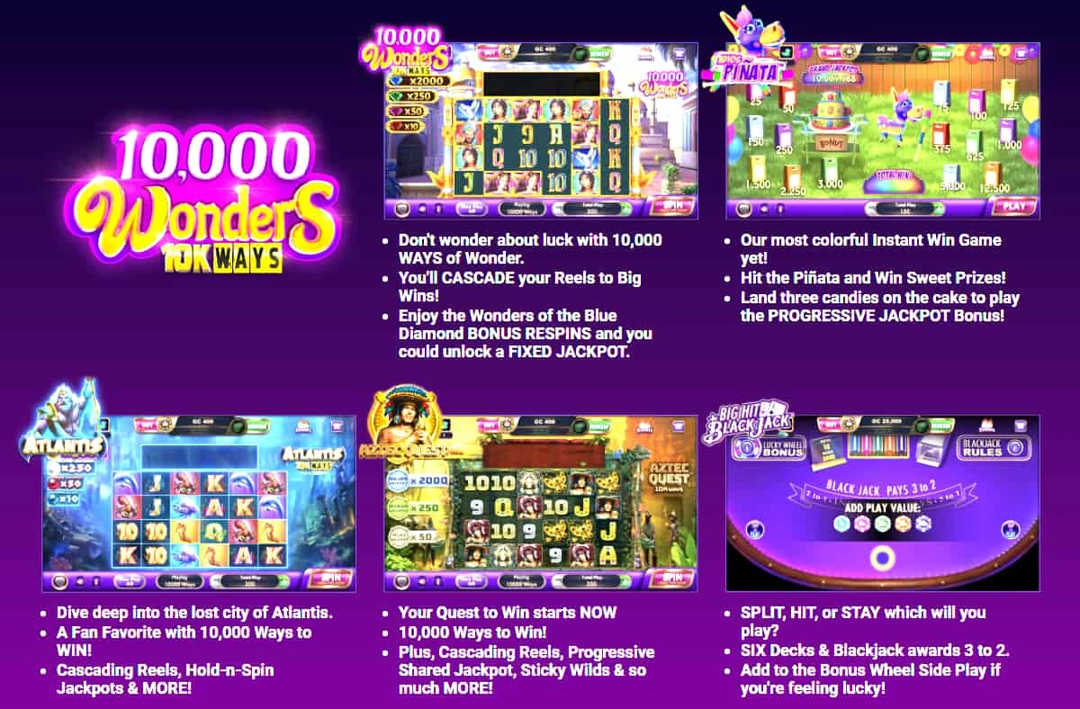 A variety of slot games available at Luckyland Slots casino