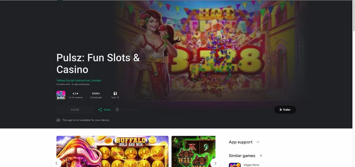 Pulsz Casino Google Play Mobile App Page