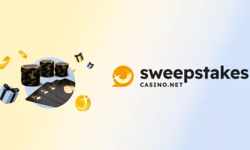 sweepstakes casino logo with black cards and black gaming chips