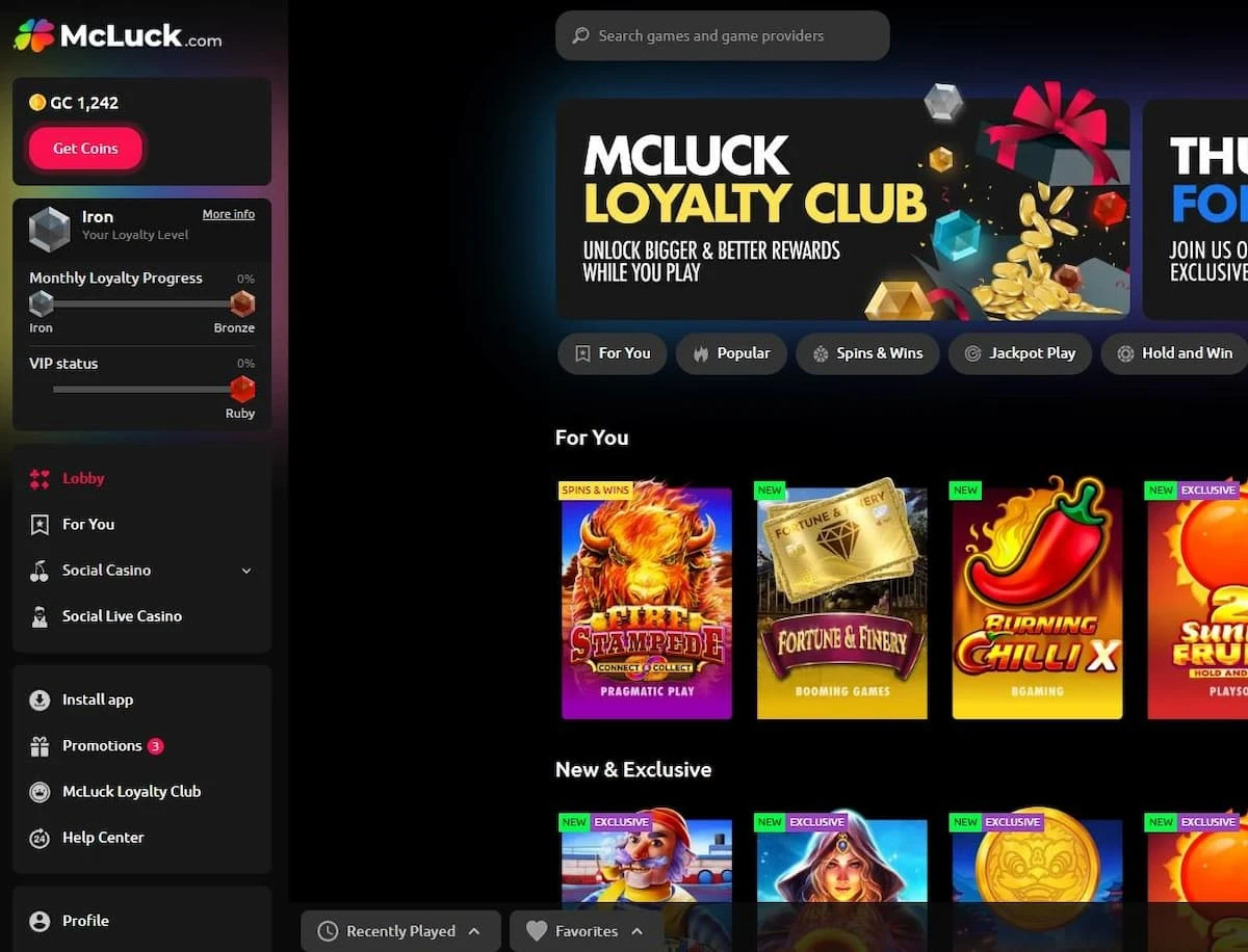 McLuck Casino Homepage Payment Method