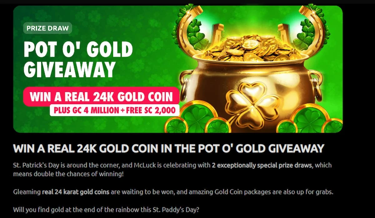 McLuck Casino Pot o' Gold Givaway promo banner