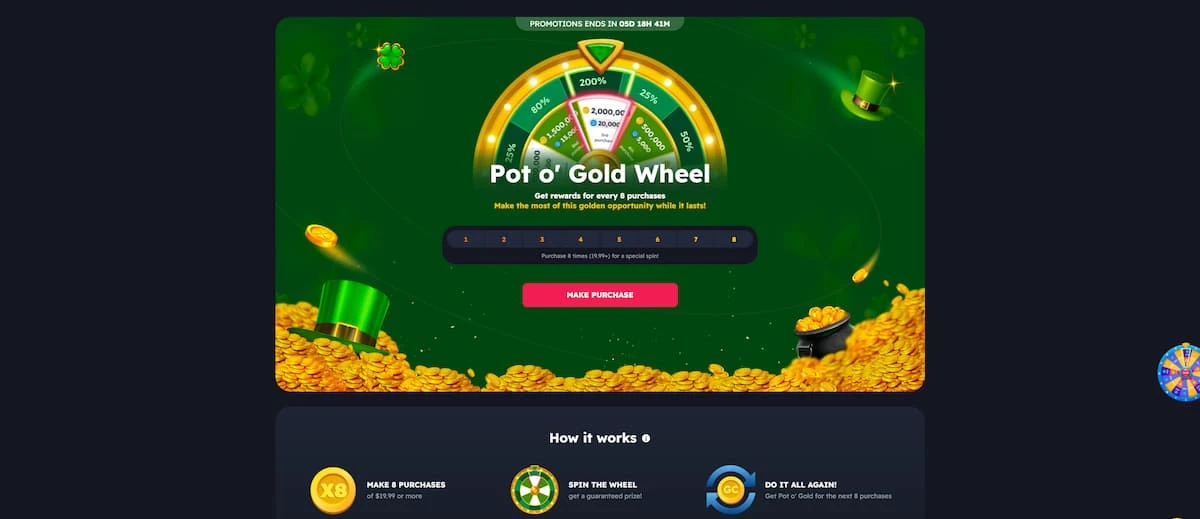 NoLimitCoins Casino Pot o' Gold Wheel