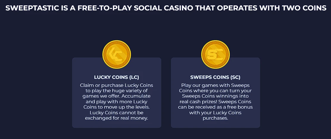 Sweeptastic Casino Coin Types