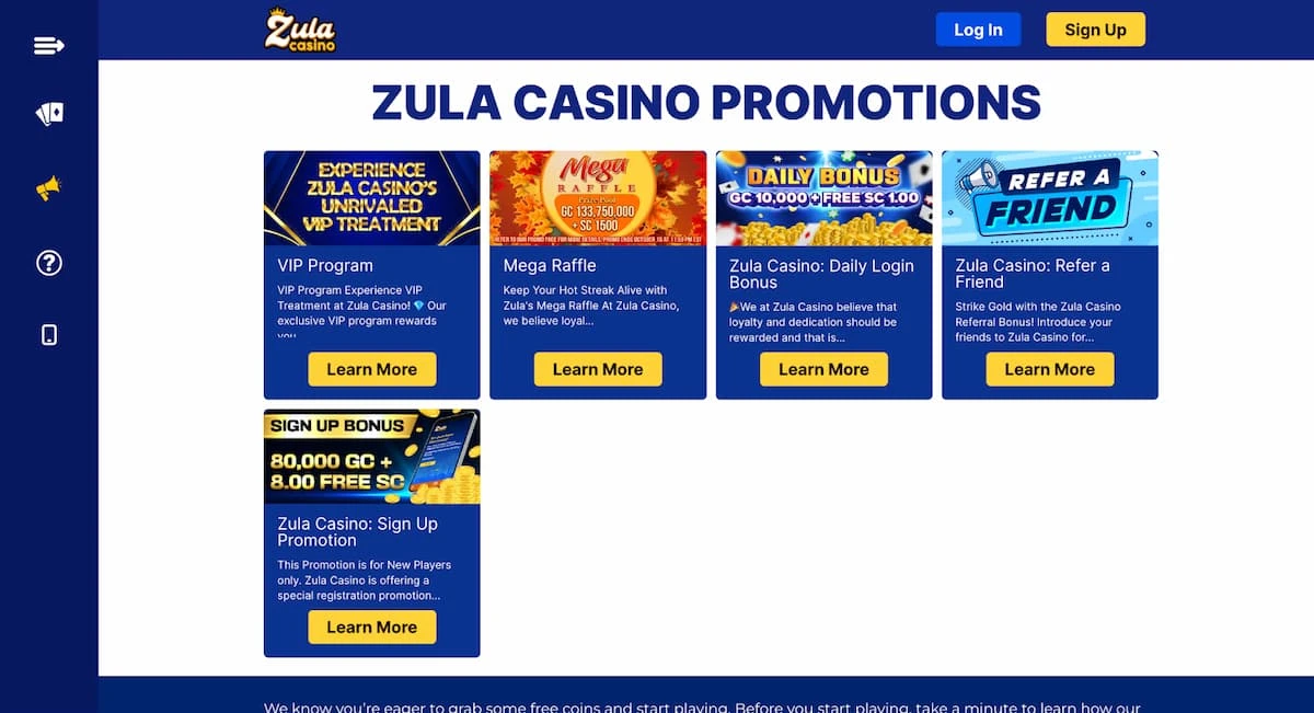 A selection of Zula Casino promotions