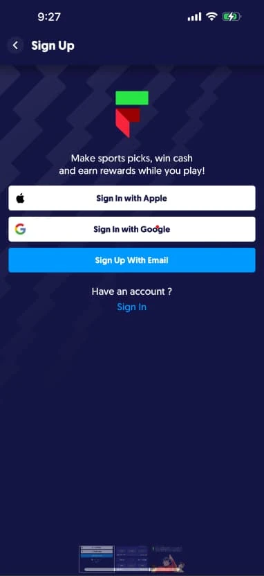 Fliff Social Sportsbook Signup Screen