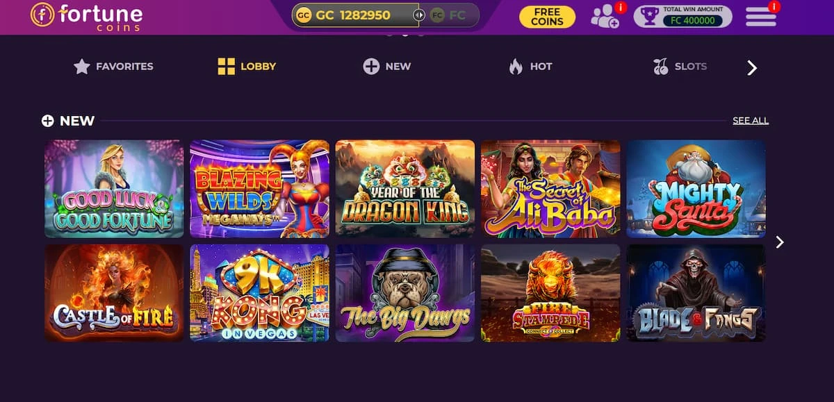 Fortune Coins Casino Homepage