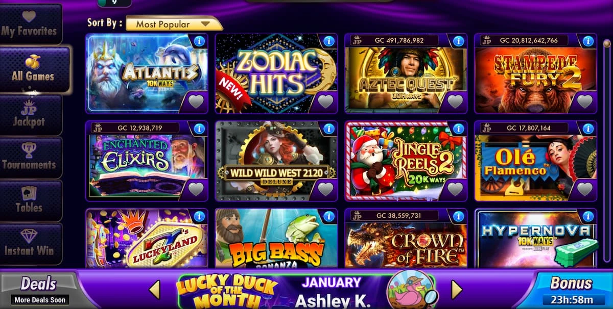 Luckyland slots page featuring a variety of slot games