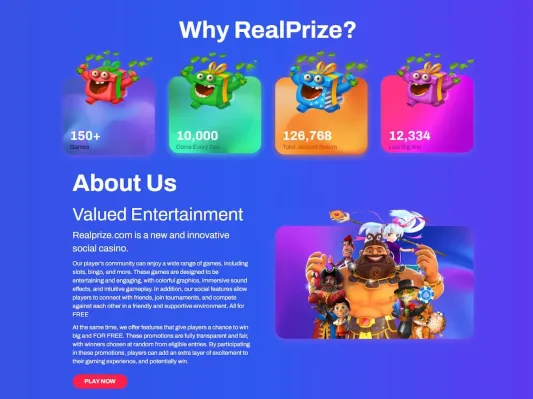 REALPrize Social Casino About Us Page