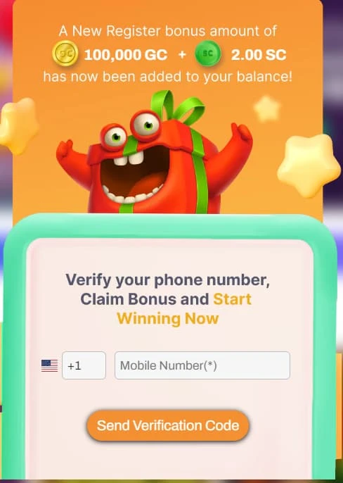 REALPrize Social Casino phone verification screen