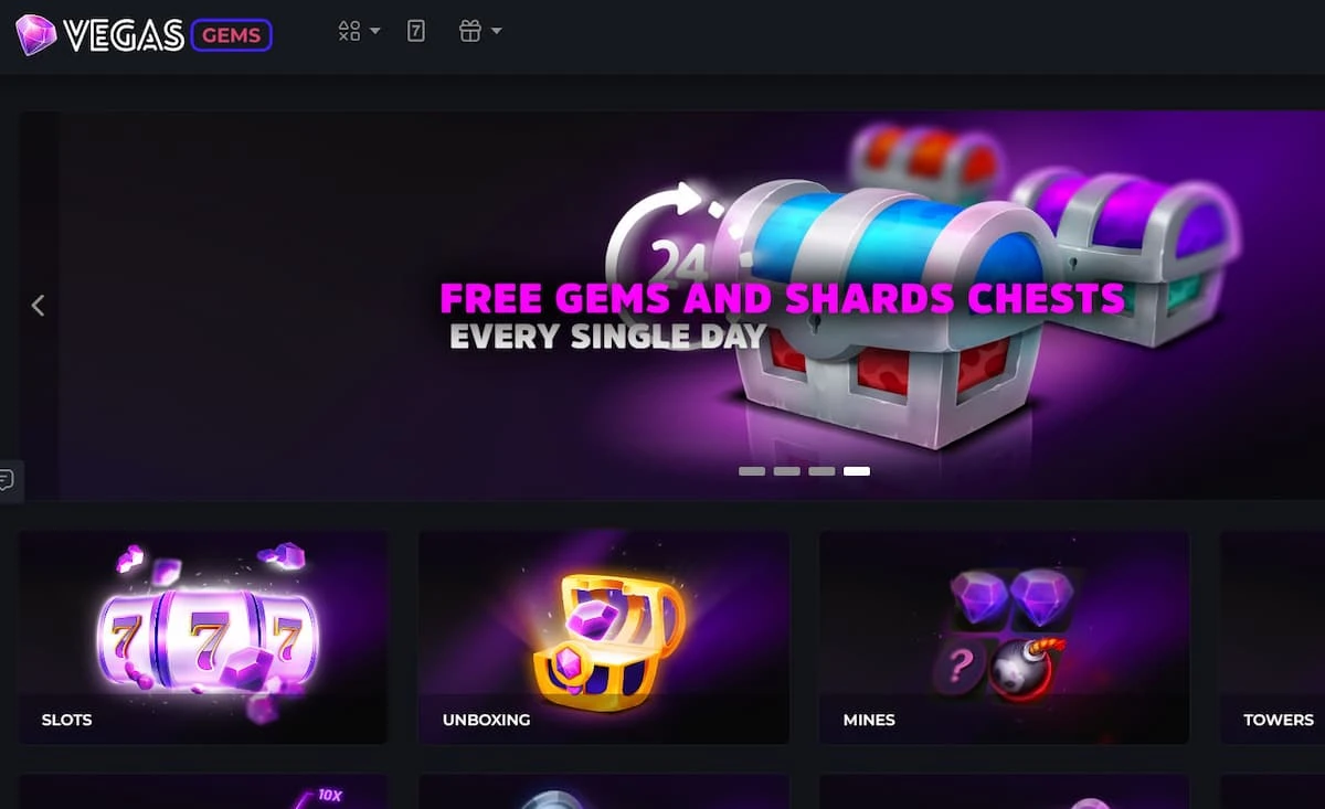 Vegas Gems Casino Free Gems promotion screen